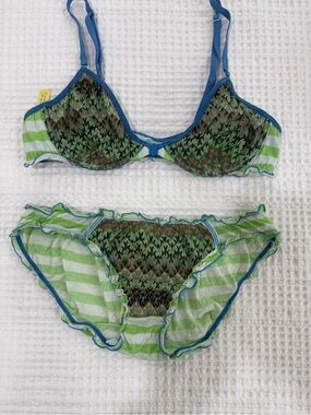 Free People Intimately Striped Lace-Accent Bra & Brief RARE